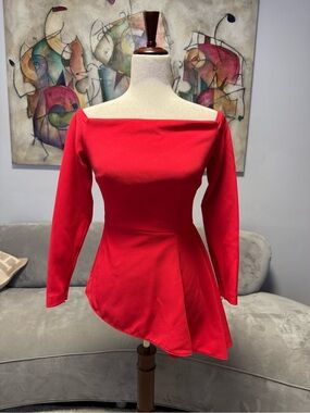 Safiyaa Red Off-Shoulder Asymmetric Peplum Top FR 36 US 4